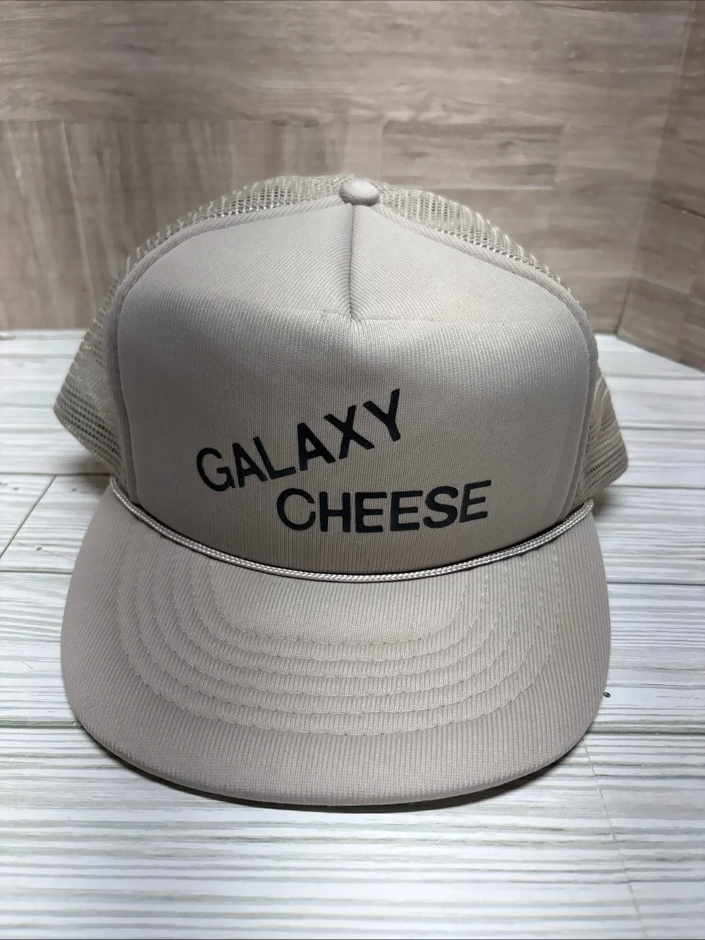 Galaxy Cheese Trucker Hat in Light Beige